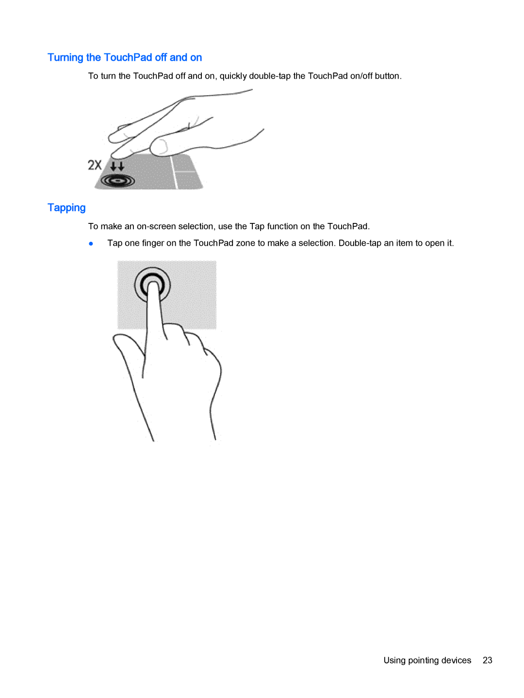 HP Pro x2 612 G1 manual Turning the TouchPad off and on, Tapping 