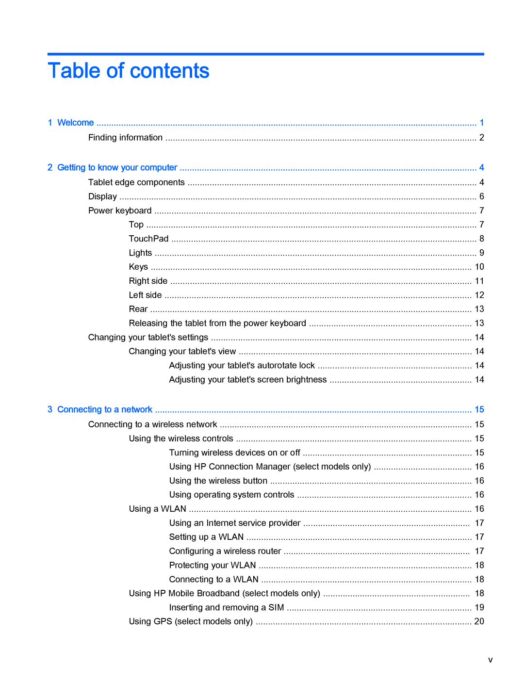 HP Pro x2 612 G1 manual Table of contents 