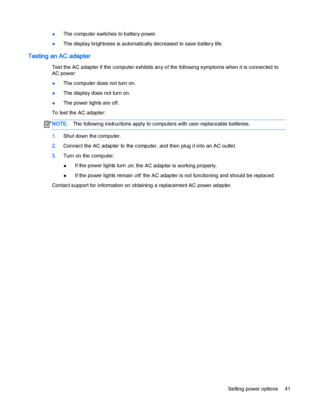 HP Pro x2 612 G1 manual Testing an AC adapter 