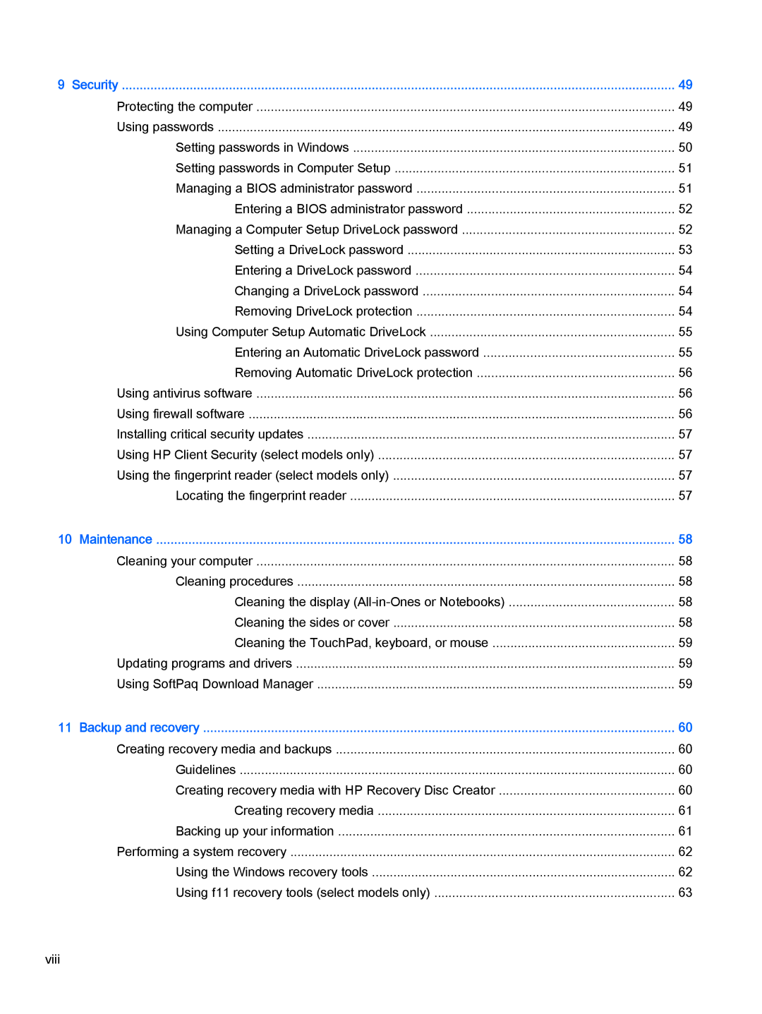 HP Pro x2 612 G1 manual Security 