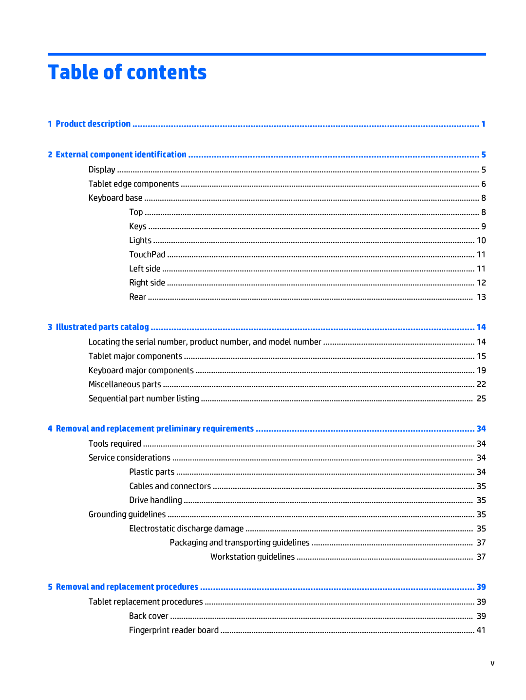 HP Pro x2 612 G1 manual Table of contents 