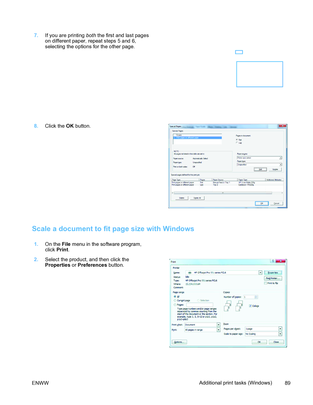 HP Pro X451 manual Scale a document to fit page size with Windows 