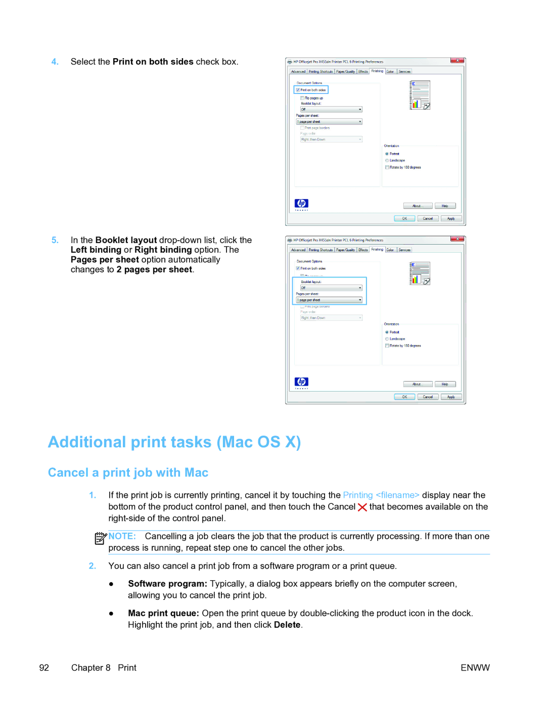 HP Pro X451 manual Additional print tasks Mac OS, Cancel a print job with Mac 