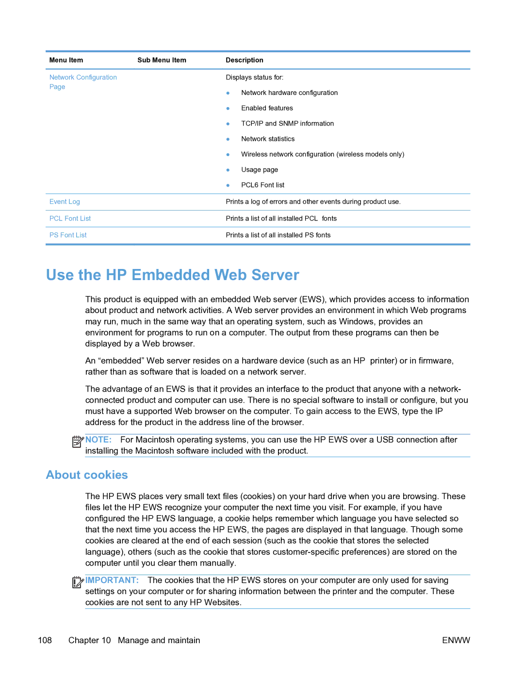 HP Pro X451 manual Use the HP Embedded Web Server, About cookies 