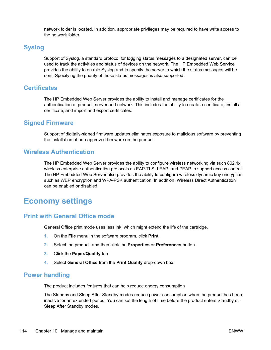 HP Pro X451 manual Economy settings 