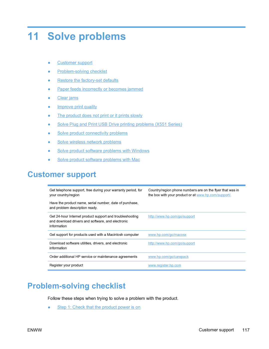 HP Pro X451 manual Solve problems, Customer support, Problem-solving checklist 