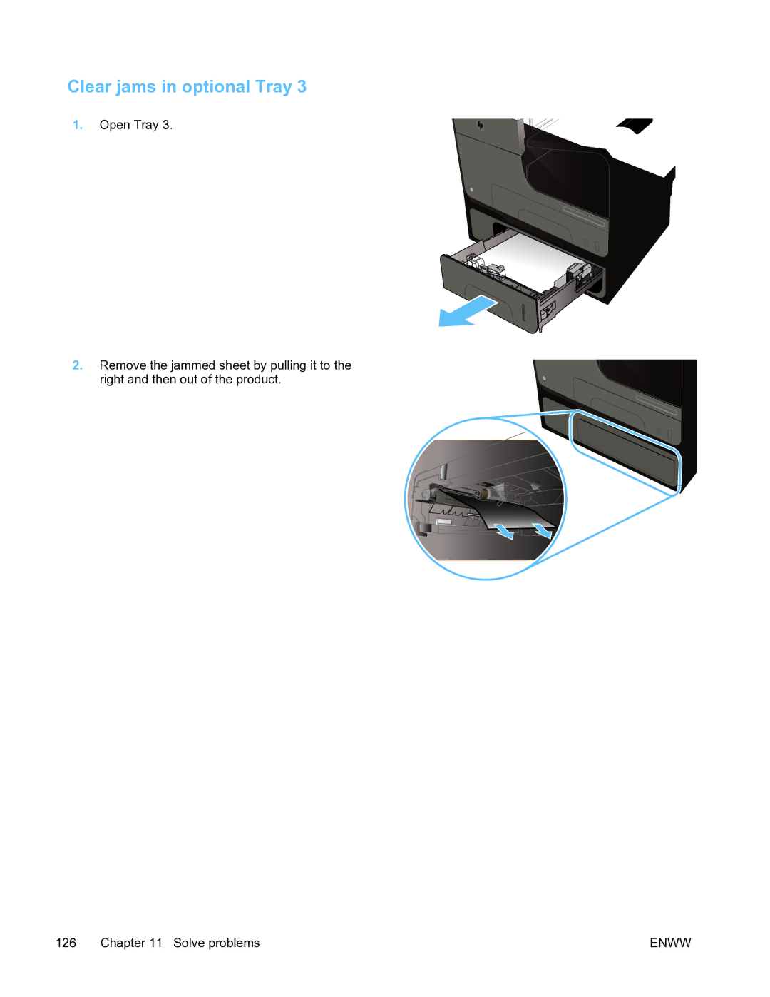 HP Pro X451 manual Clear jams in optional Tray 