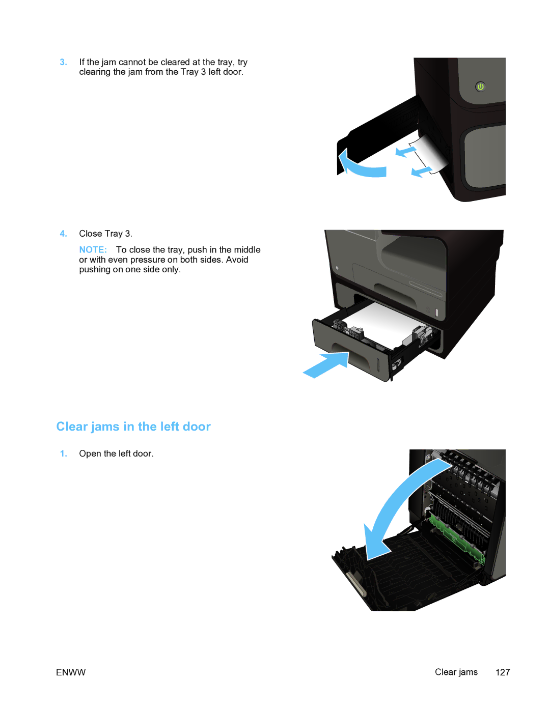 HP Pro X451 manual Clear jams in the left door 