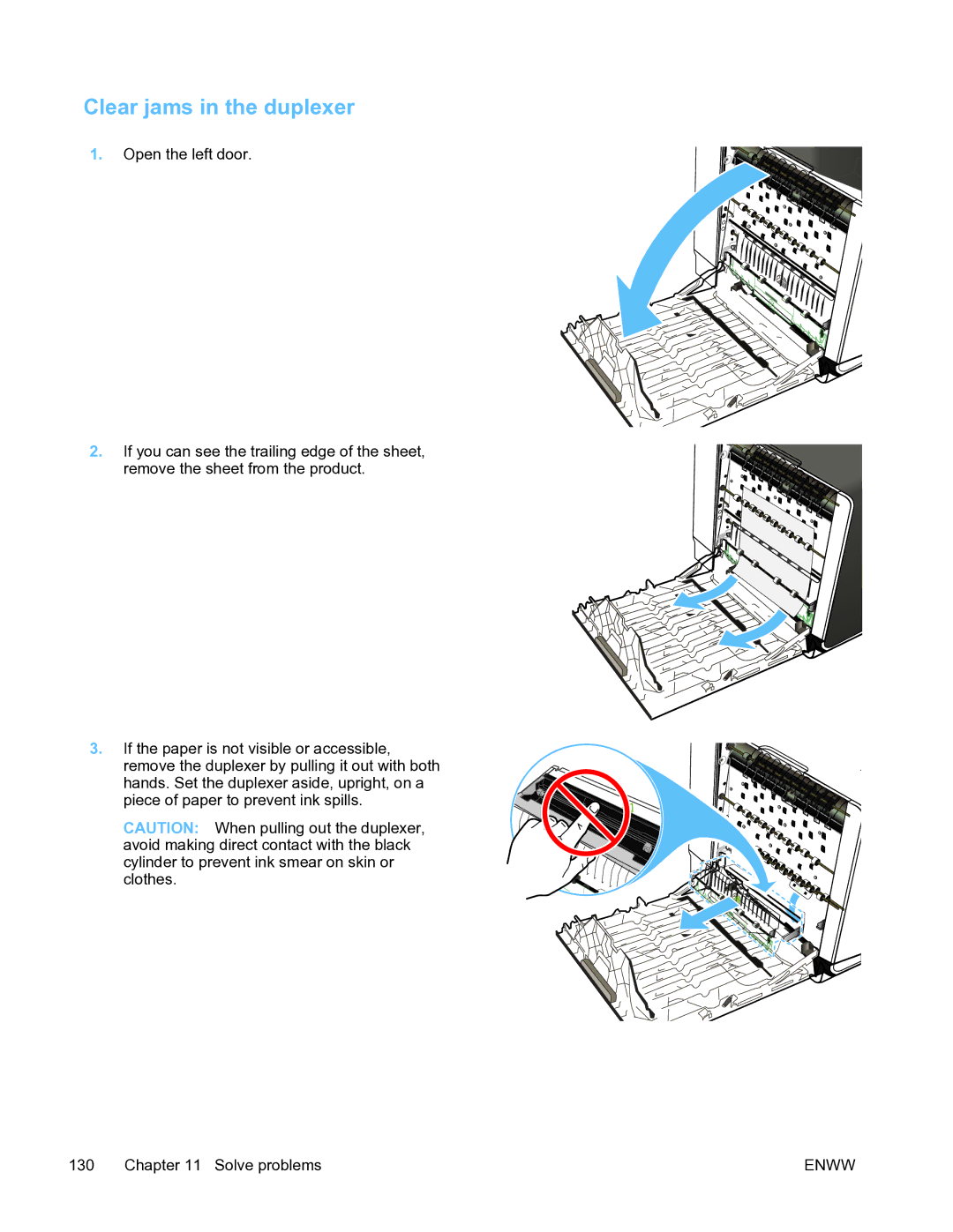 HP Pro X451 manual Clear jams in the duplexer 