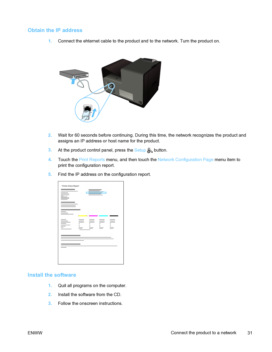 HP Pro X451 manual Obtain the IP address, Install the software 