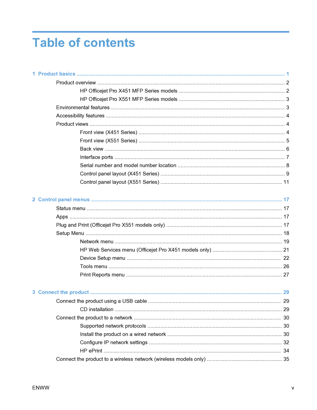 HP Pro X451 manual Table of contents 