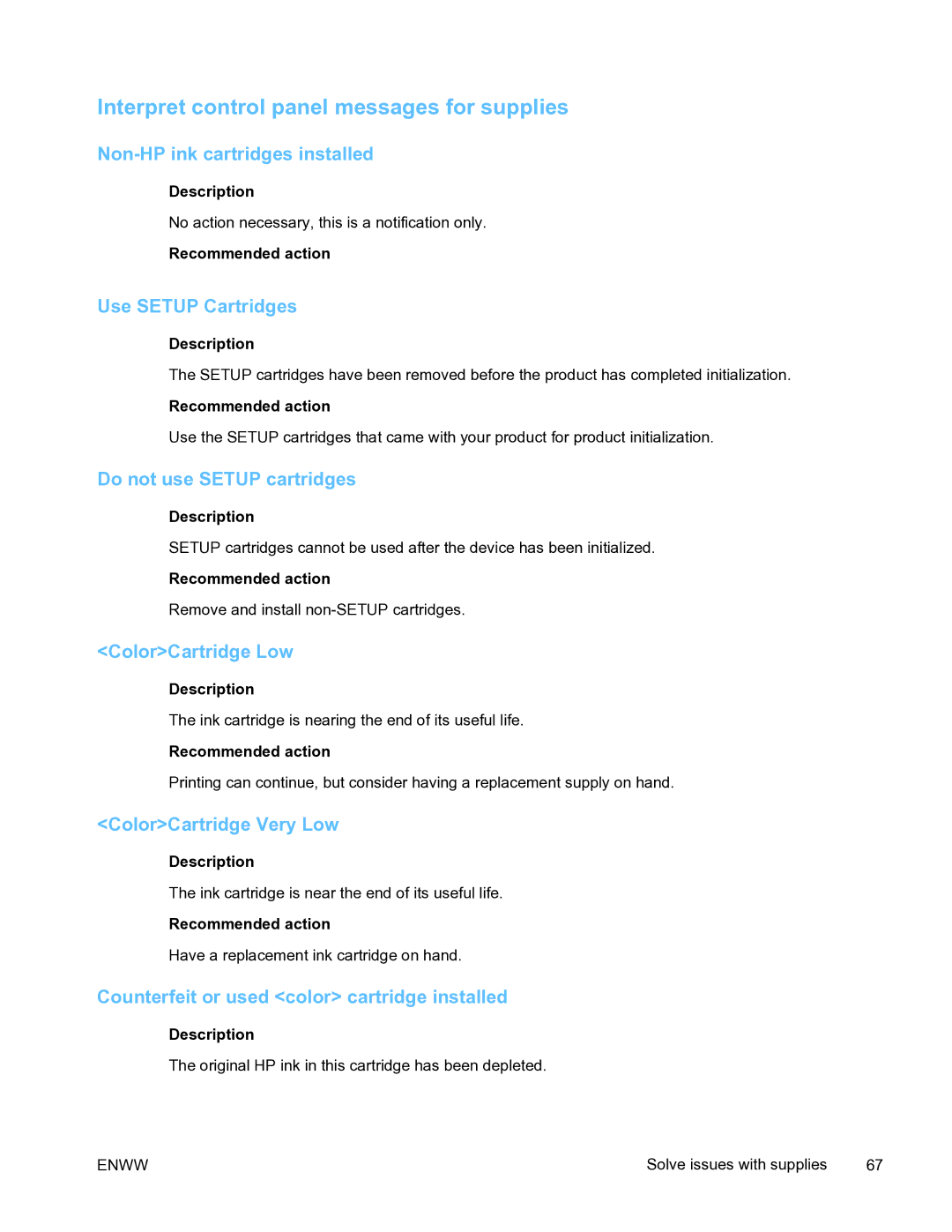 HP Pro X451 manual Interpret control panel messages for supplies 