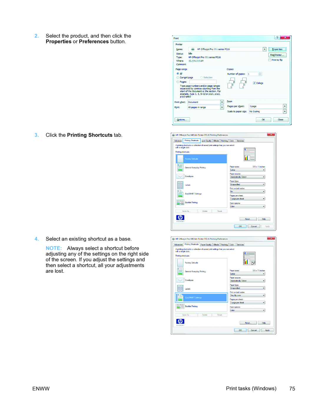 HP Pro X451 manual Select an existing shortcut as a base 