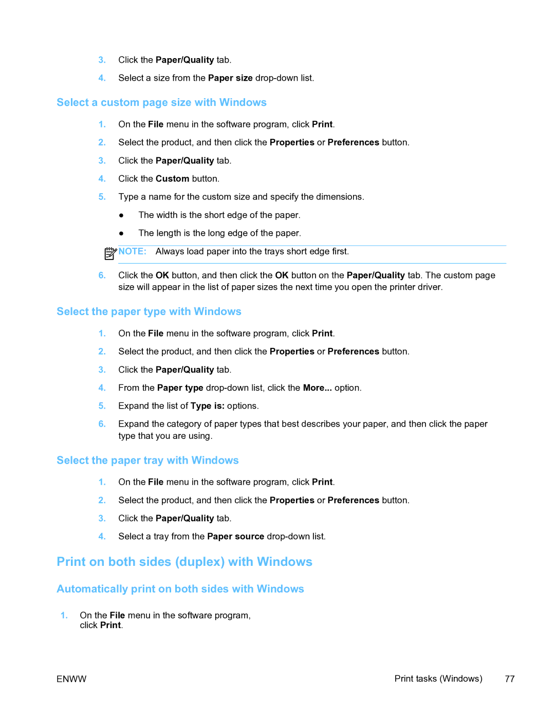 HP Pro X451 manual Print on both sides duplex with Windows, Select a custom page size with Windows 