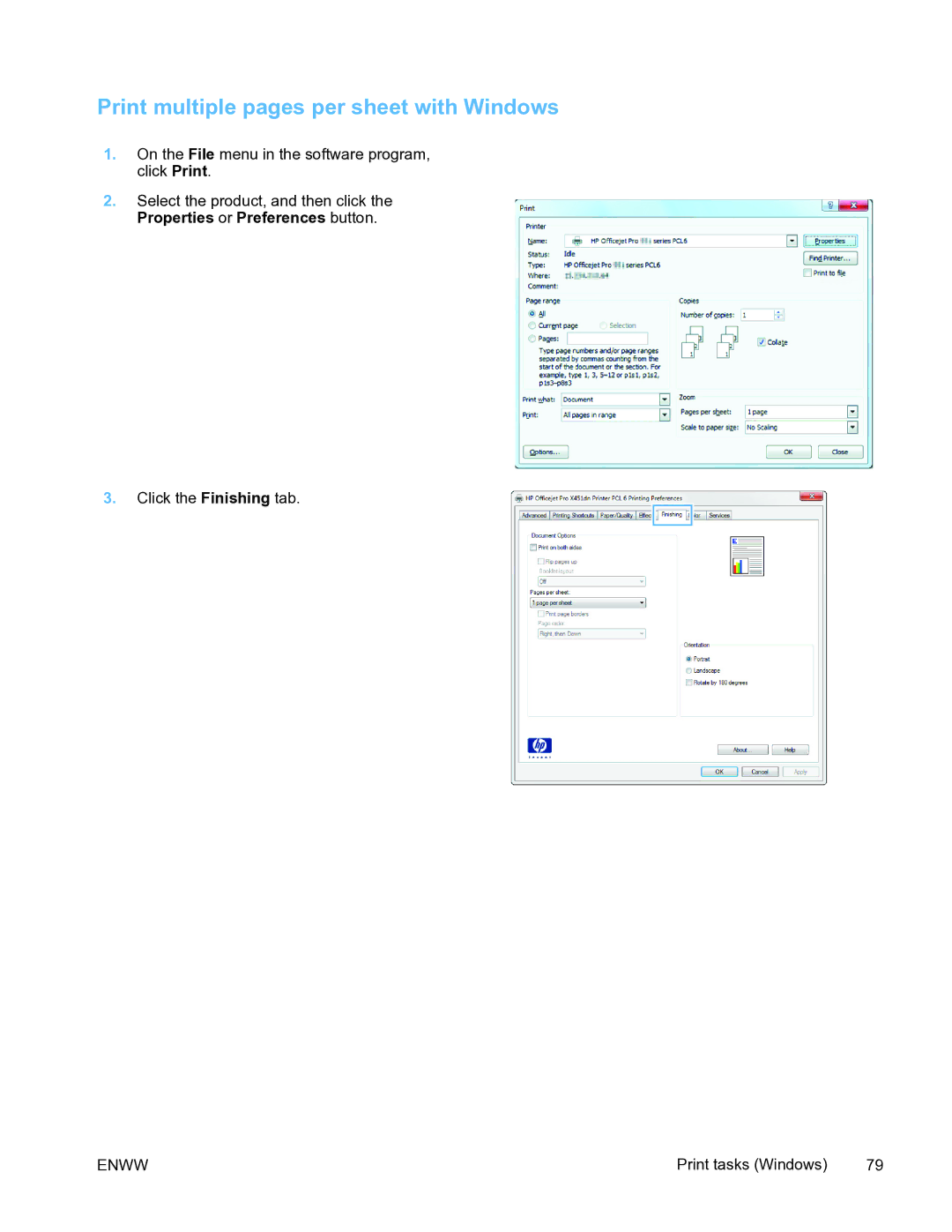 HP Pro X451 manual Print multiple pages per sheet with Windows 