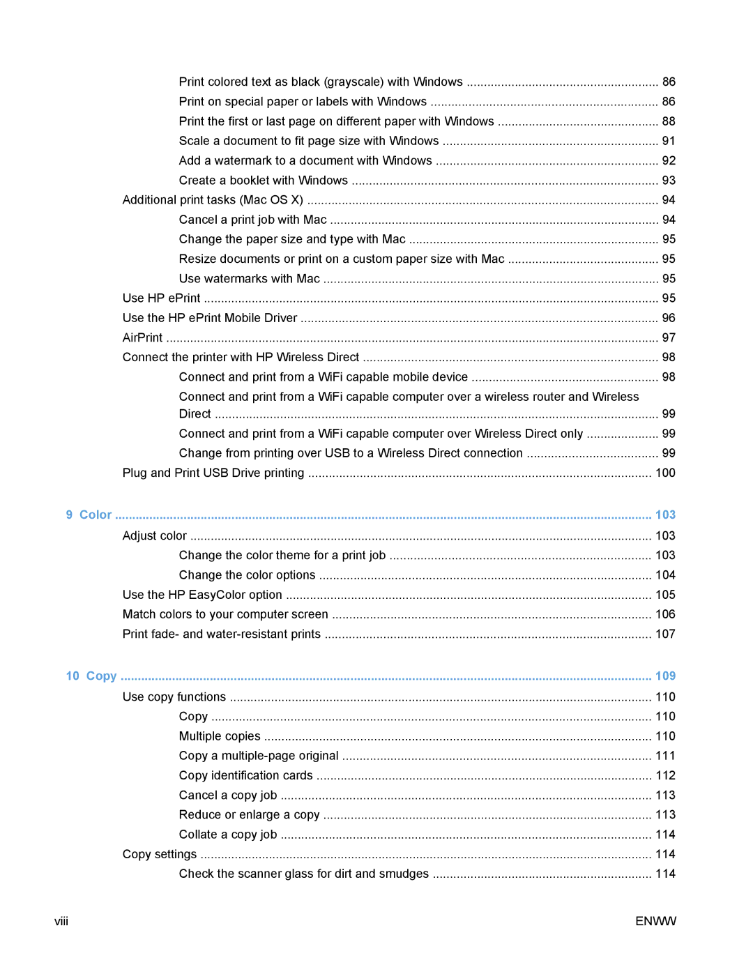 HP PRO X476 MFP manual 103, 109 