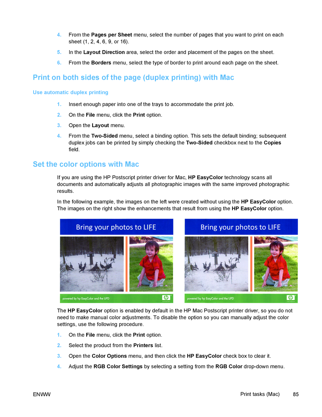 HP PRO X476 MFP manual Print on both sides of the page duplex printing with Mac, Set the color options with Mac 