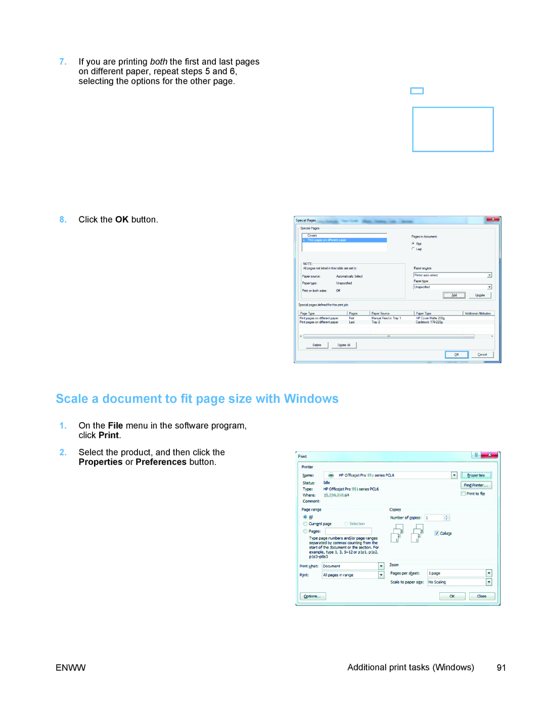 HP PRO X476 MFP manual Scale a document to fit page size with Windows 