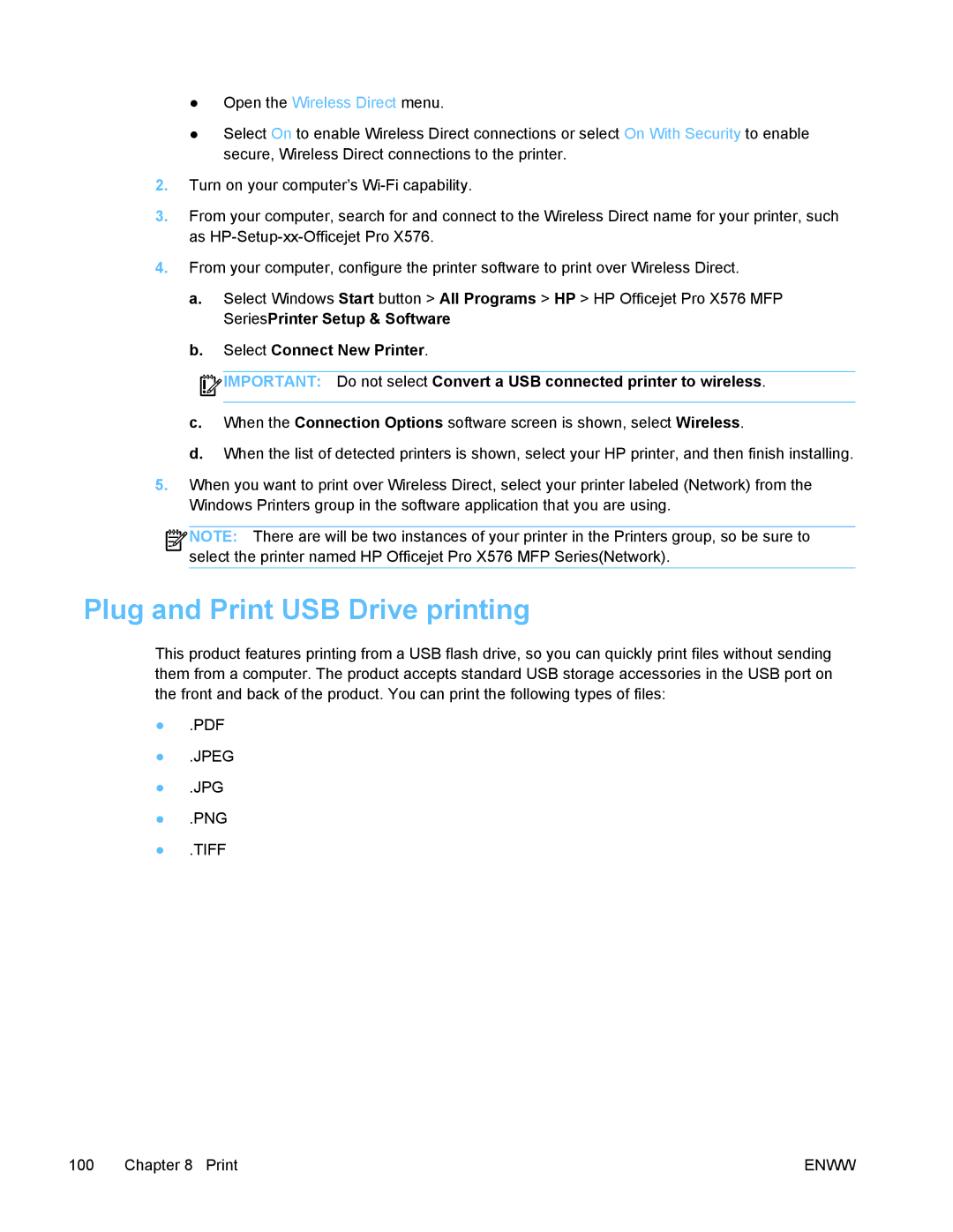 HP PRO X476 MFP manual Plug and Print USB Drive printing, Tiff 