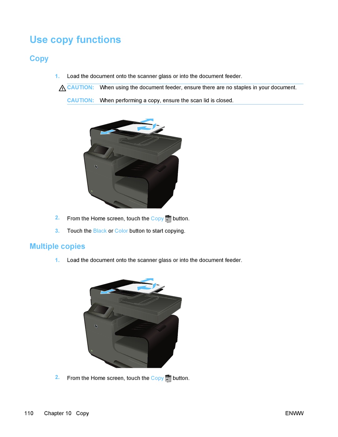 HP PRO X476 MFP manual Use copy functions, Copy, Multiple copies 