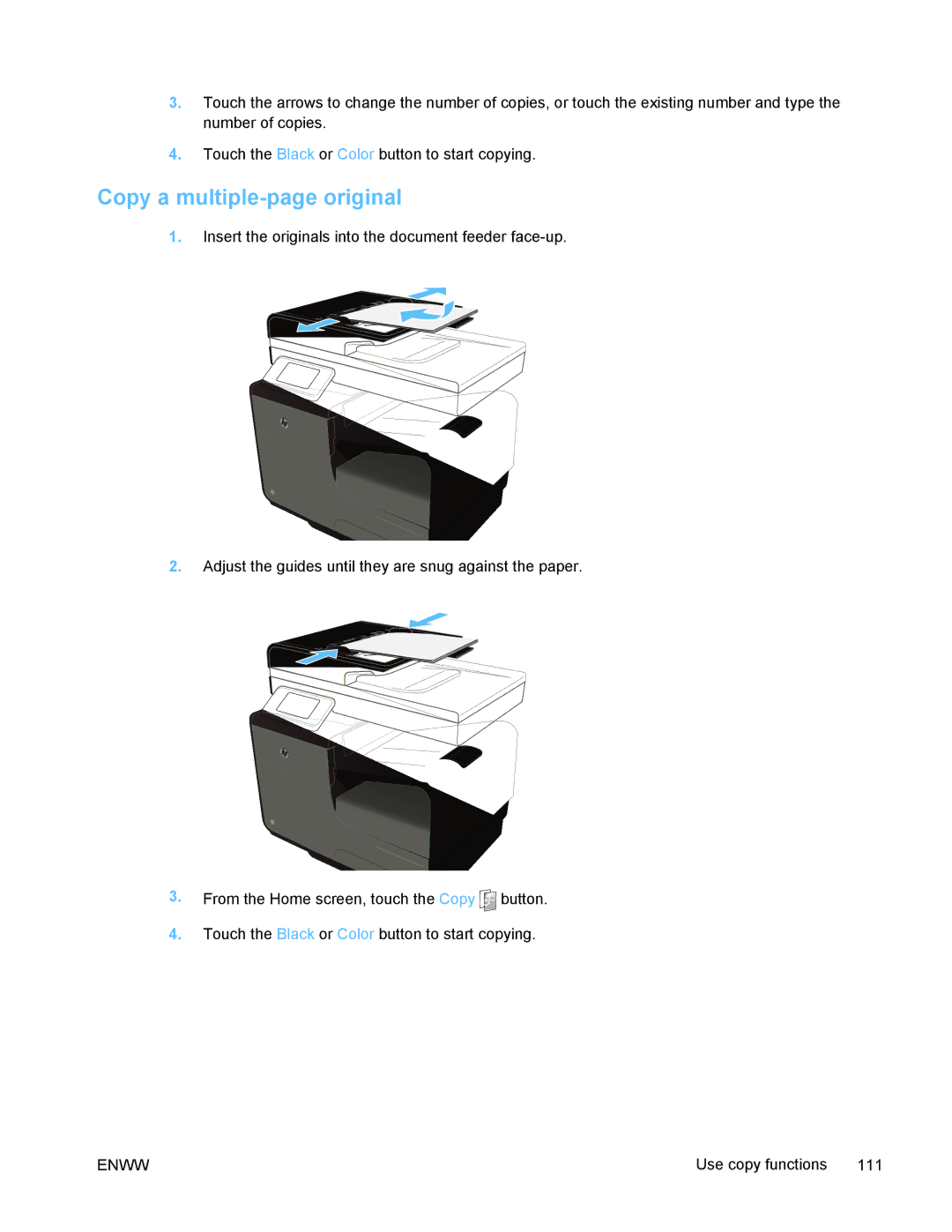 HP PRO X476 MFP manual Copy a multiple-page original 