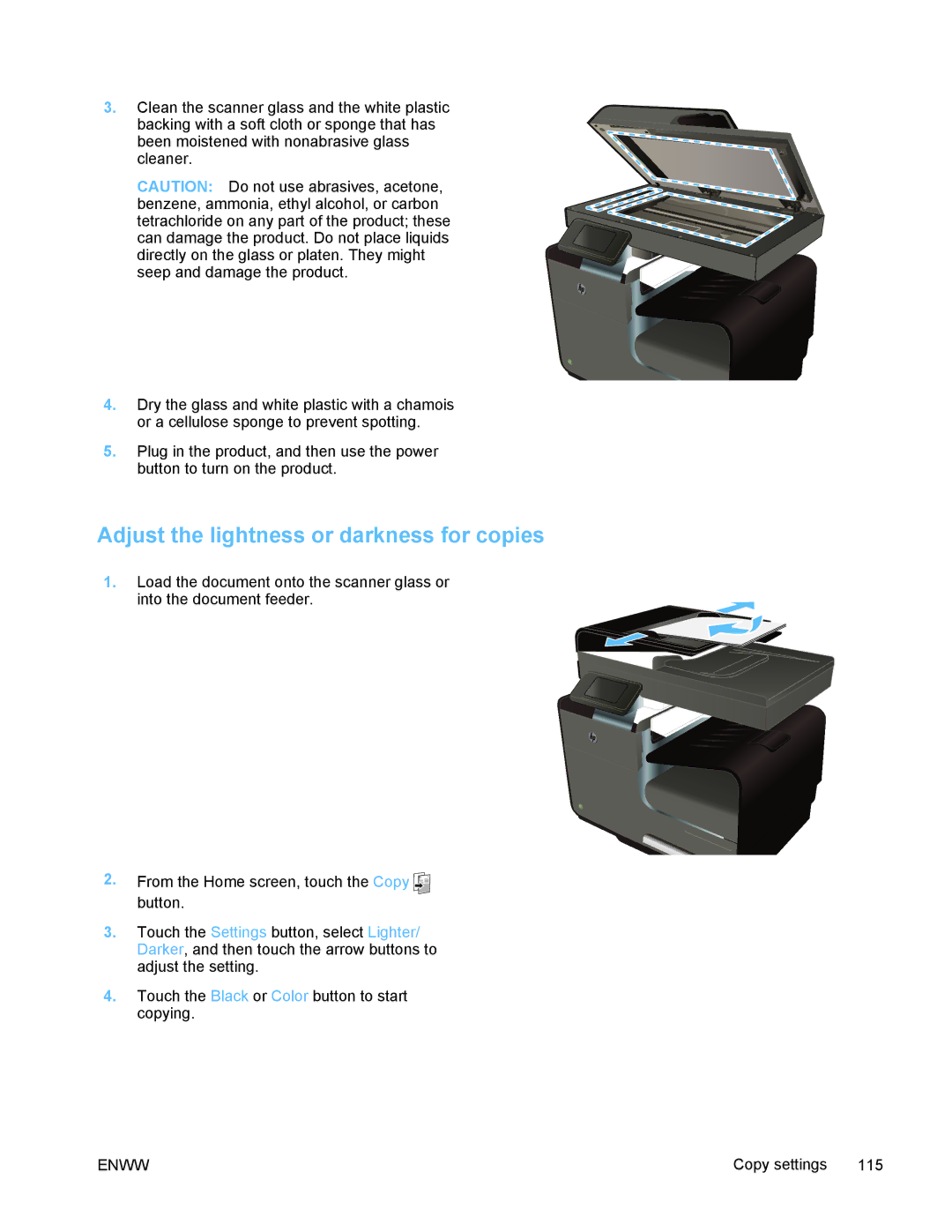 HP PRO X476 MFP manual Adjust the lightness or darkness for copies 