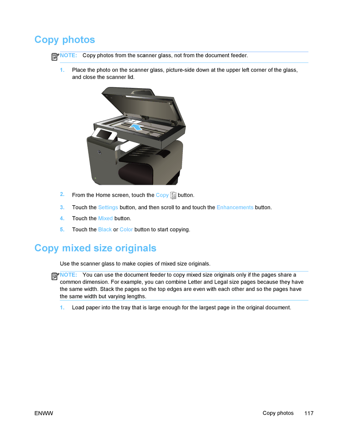 HP PRO X476 MFP manual Copy photos, Copy mixed size originals 