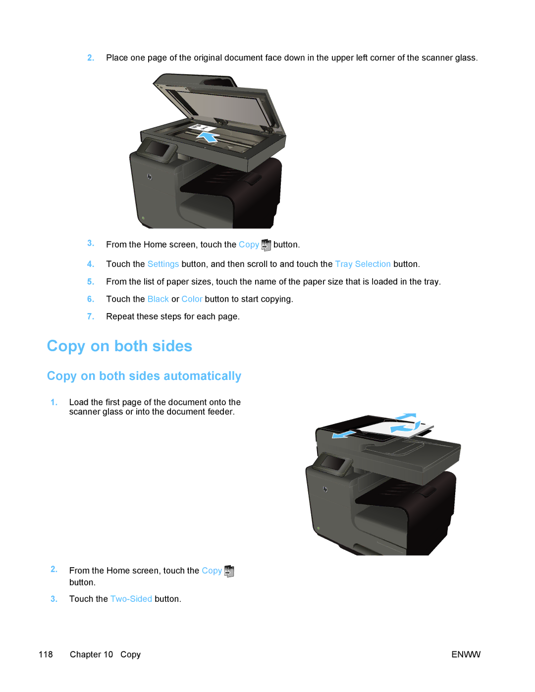 HP PRO X476 MFP manual Copy on both sides automatically 