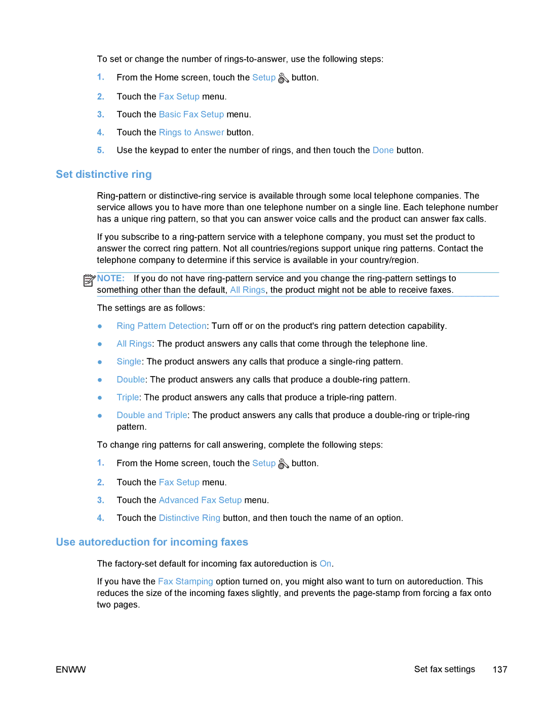 HP PRO X476 MFP manual Set distinctive ring, Use autoreduction for incoming faxes 