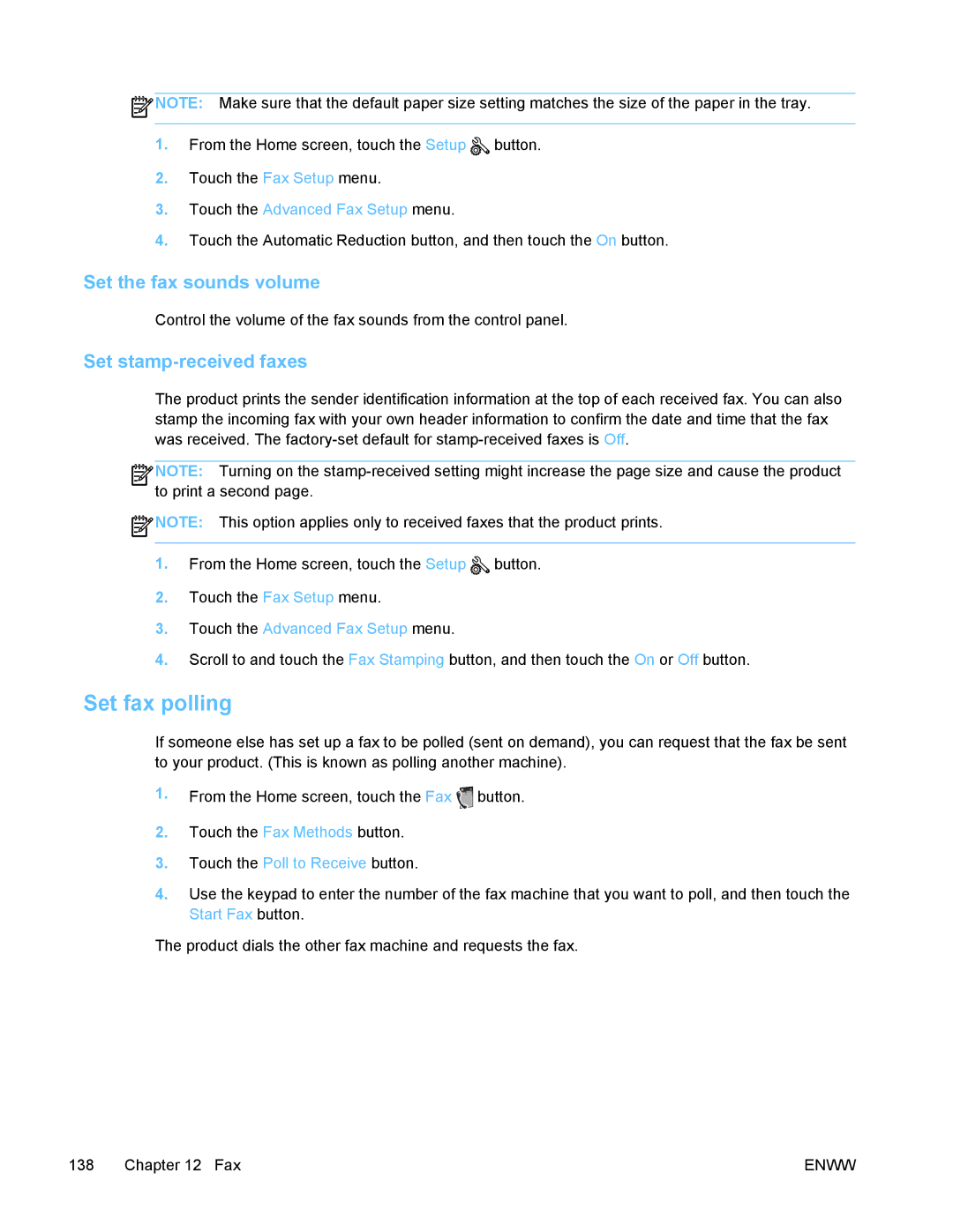 HP PRO X476 MFP manual Set fax polling, Set the fax sounds volume, Set stamp-received faxes 