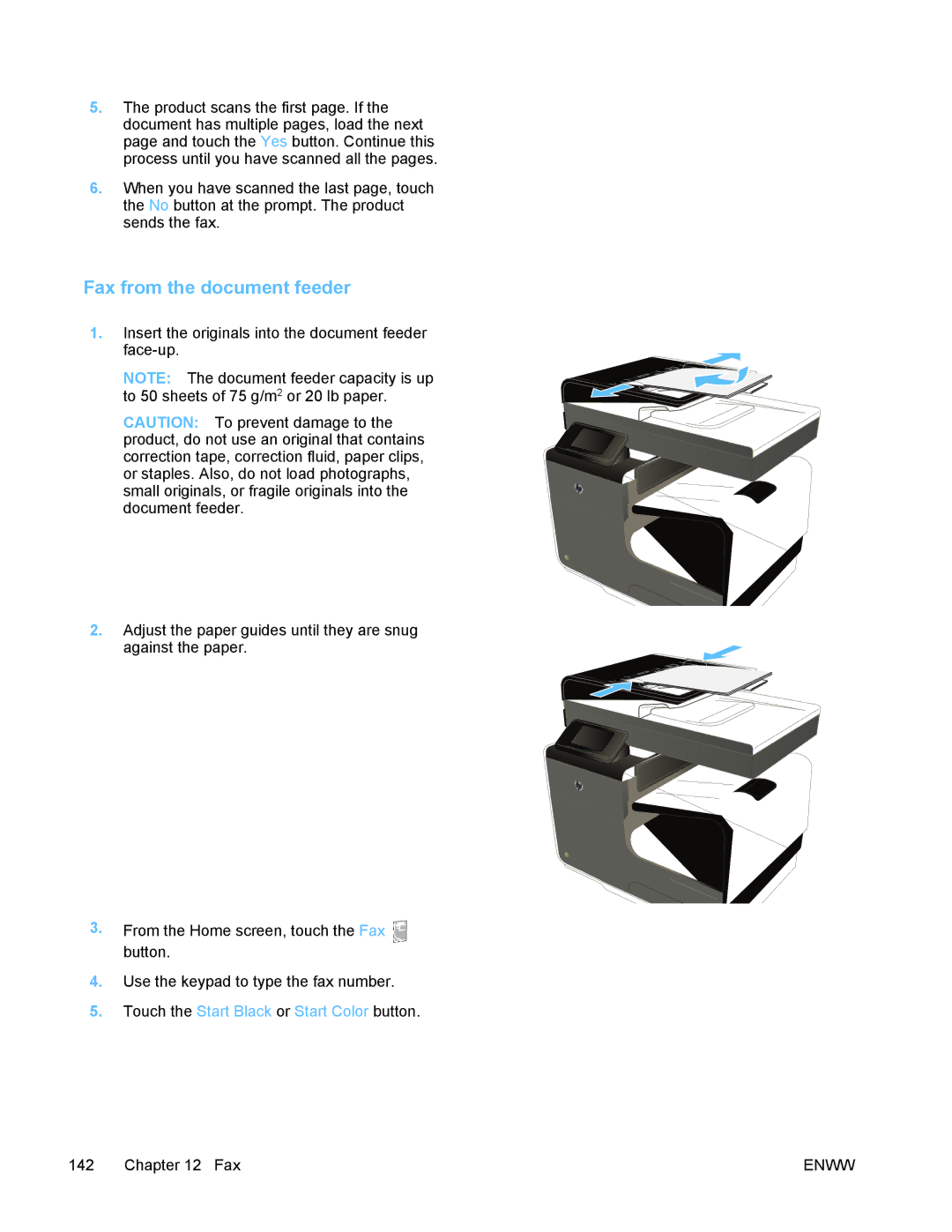 HP PRO X476 MFP manual Fax from the document feeder 