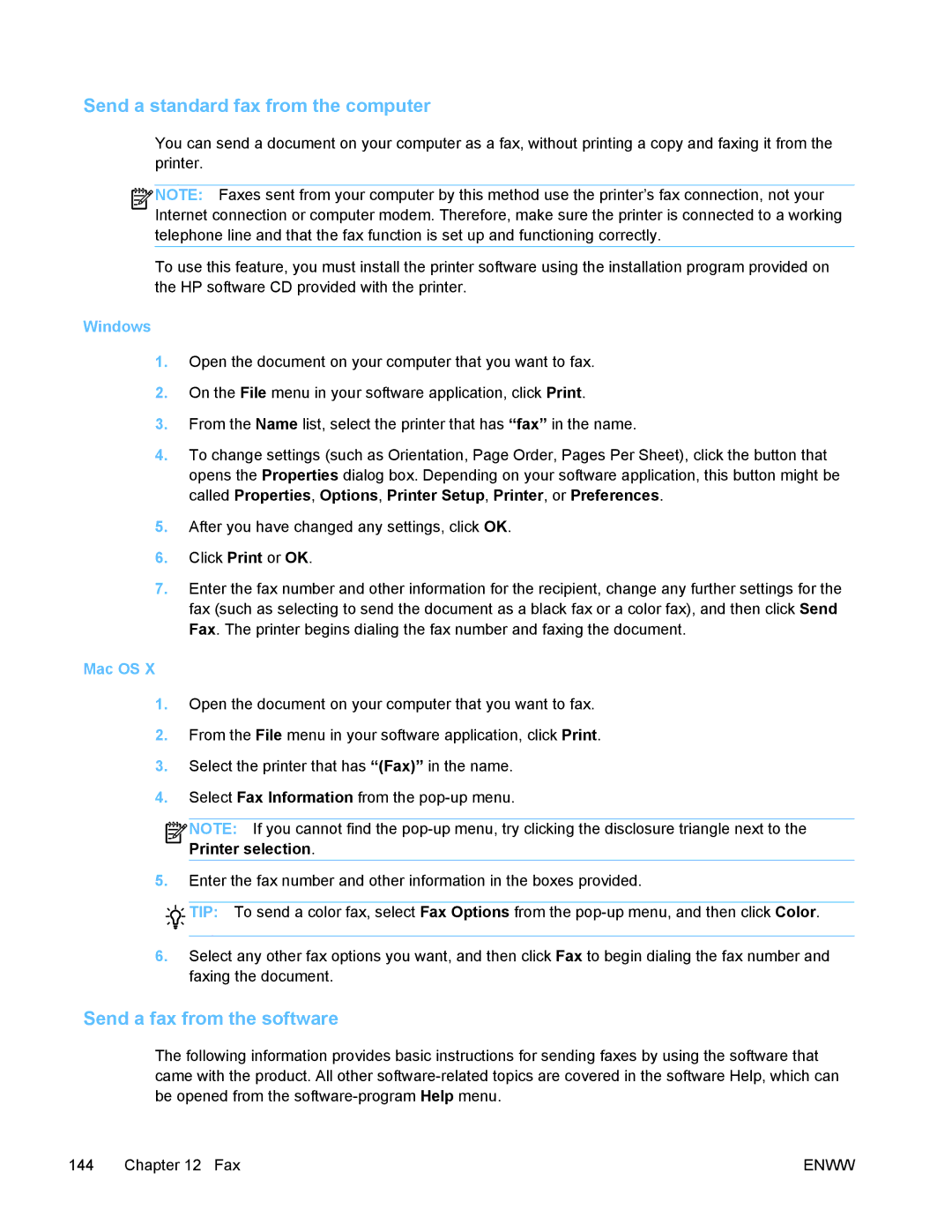 HP PRO X476 MFP manual Send a standard fax from the computer, Send a fax from the software 