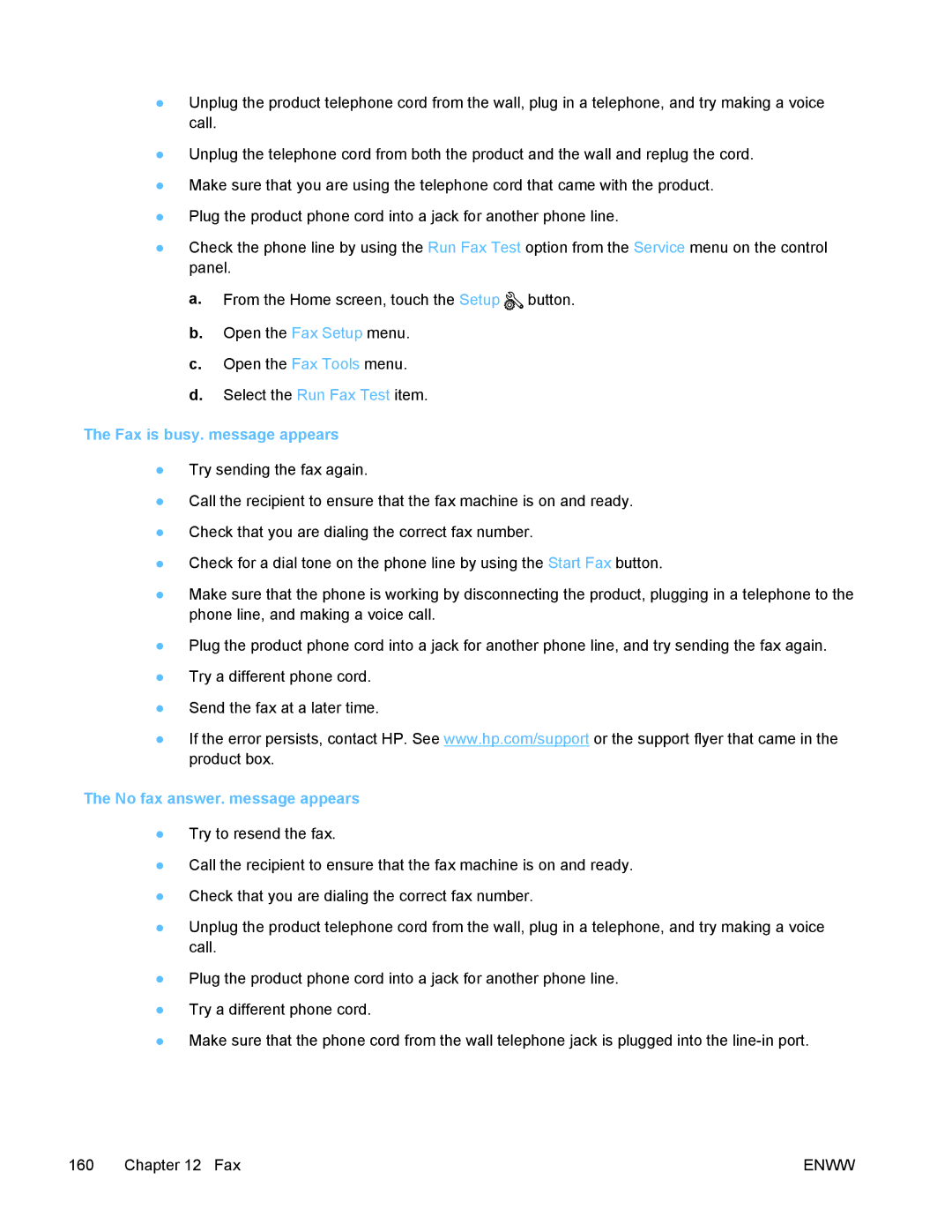 HP PRO X476 MFP manual Fax is busy. message appears, No fax answer. message appears 