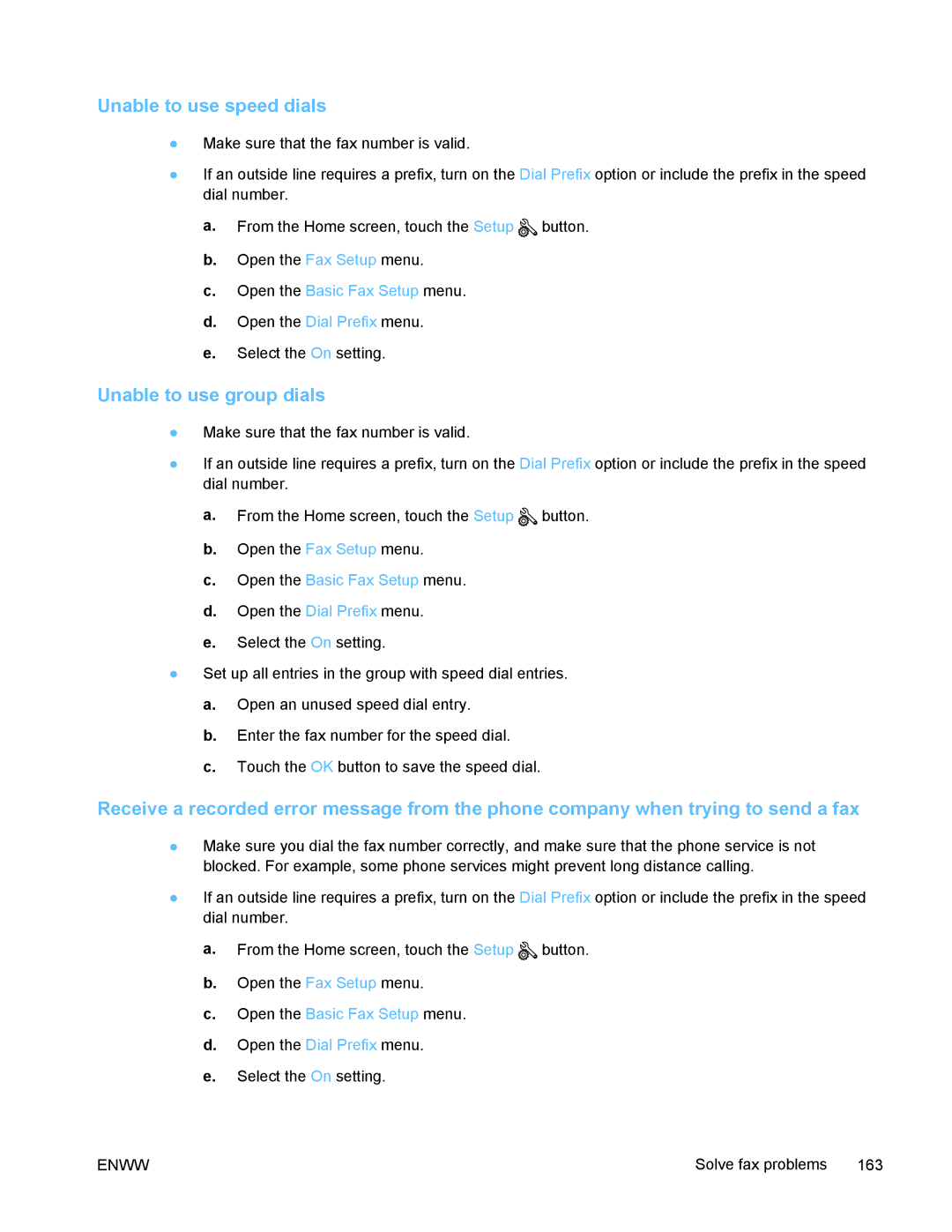 HP PRO X476 MFP manual Unable to use speed dials, Unable to use group dials 