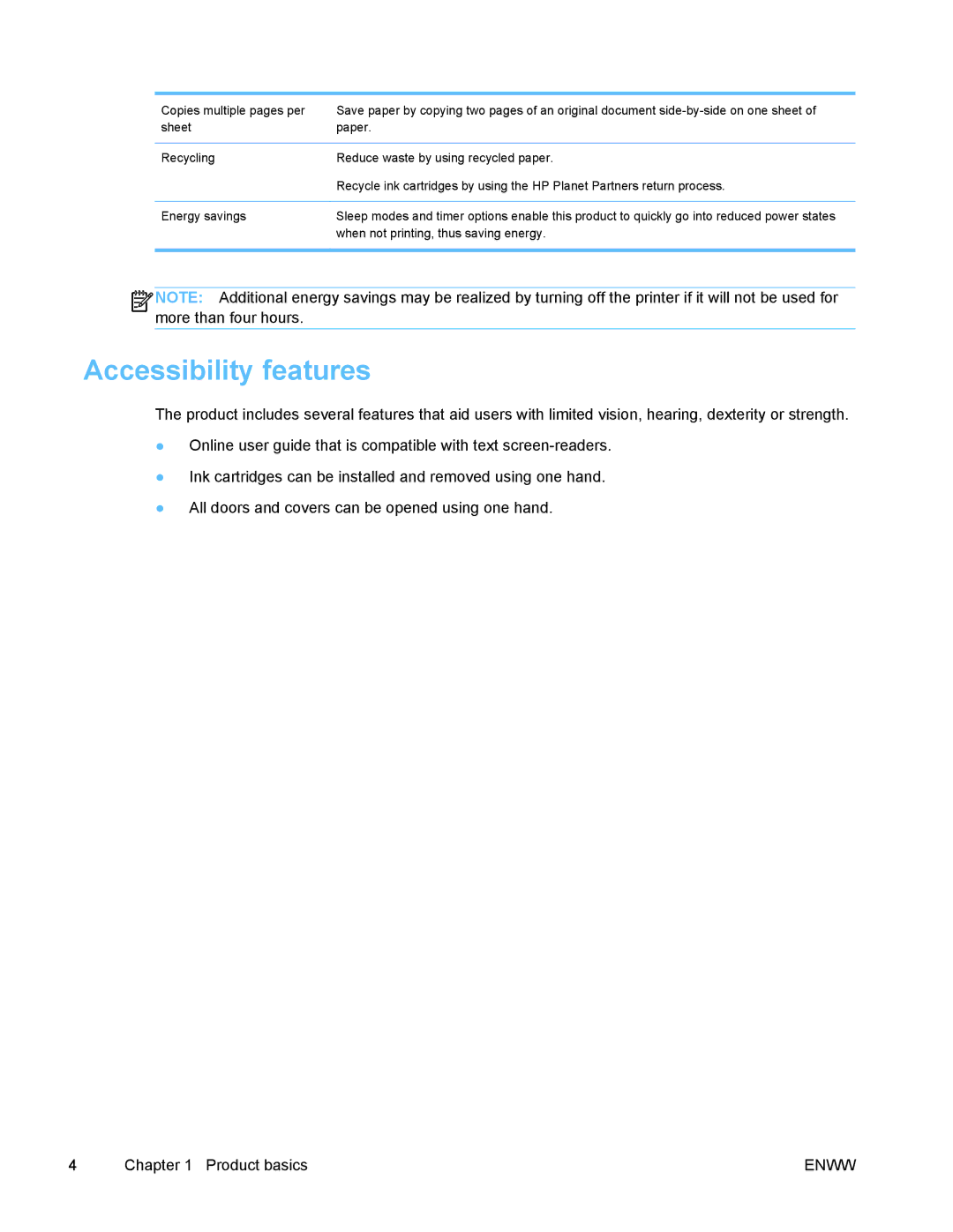 HP PRO X476 MFP manual Accessibility features 