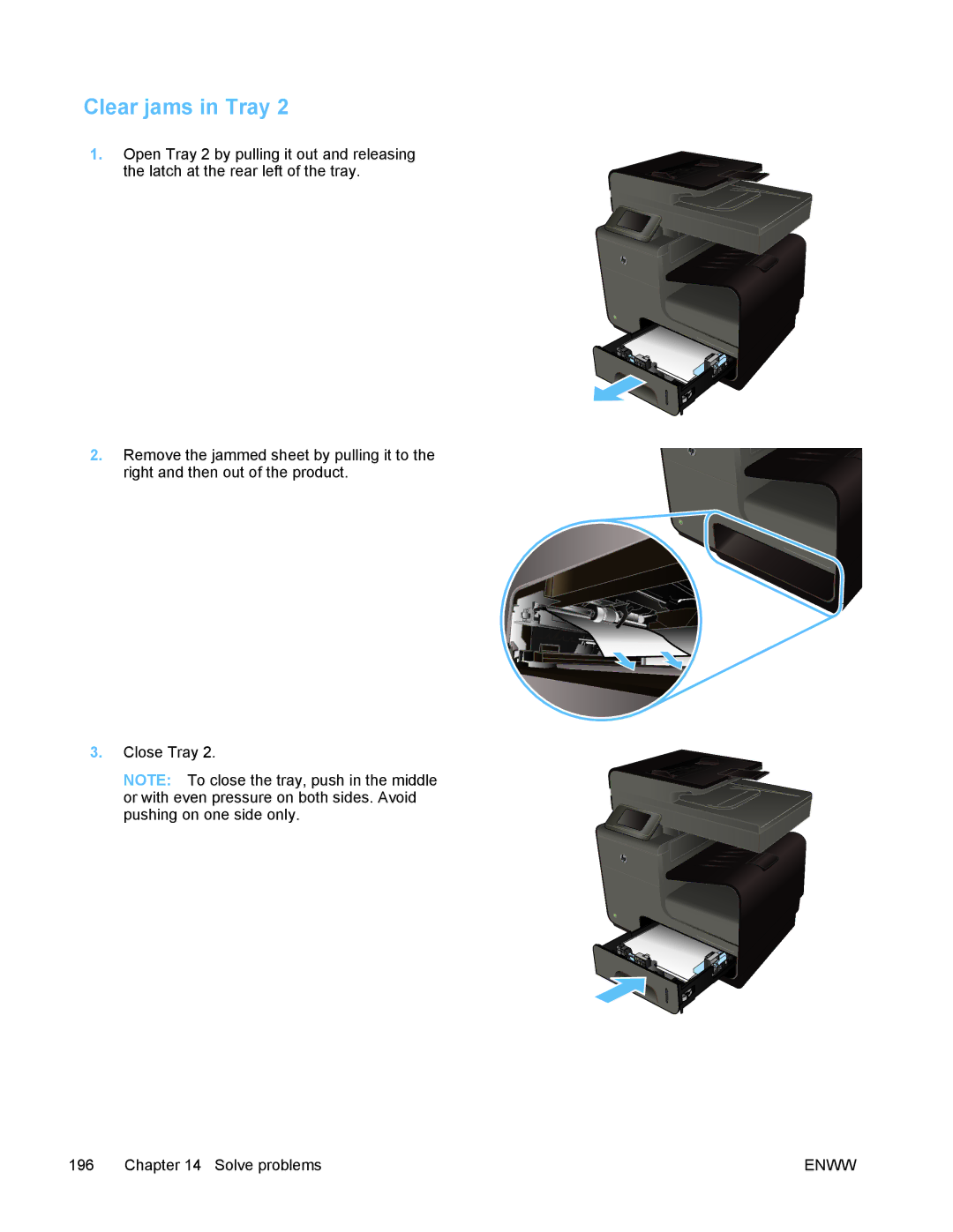 HP PRO X476 MFP manual Clear jams in Tray 