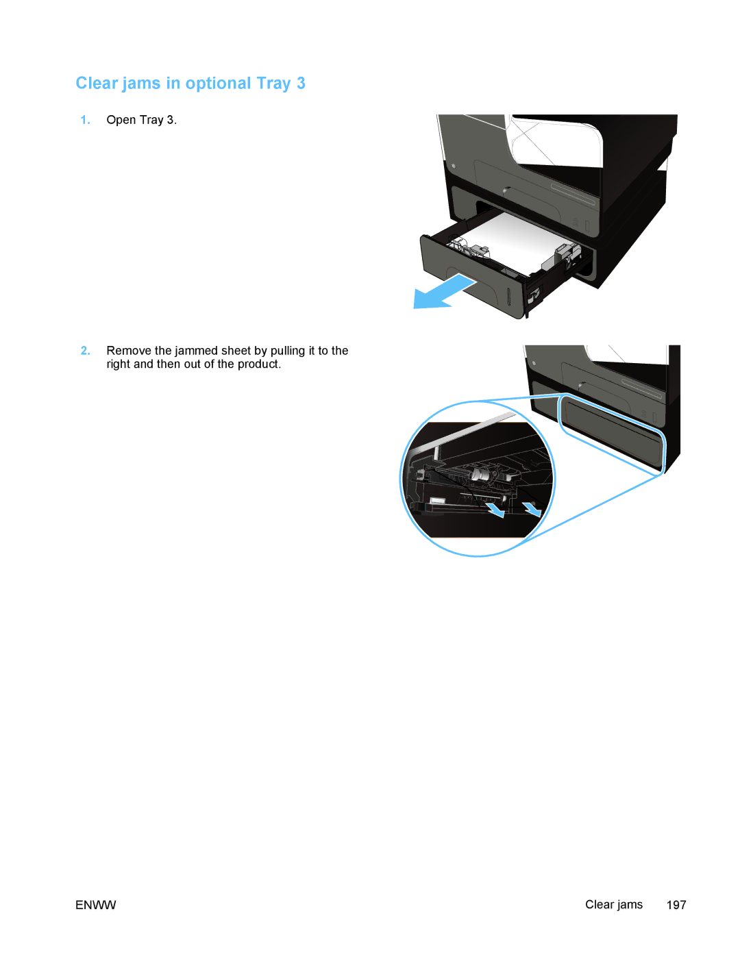 HP PRO X476 MFP manual Clear jams in optional Tray 