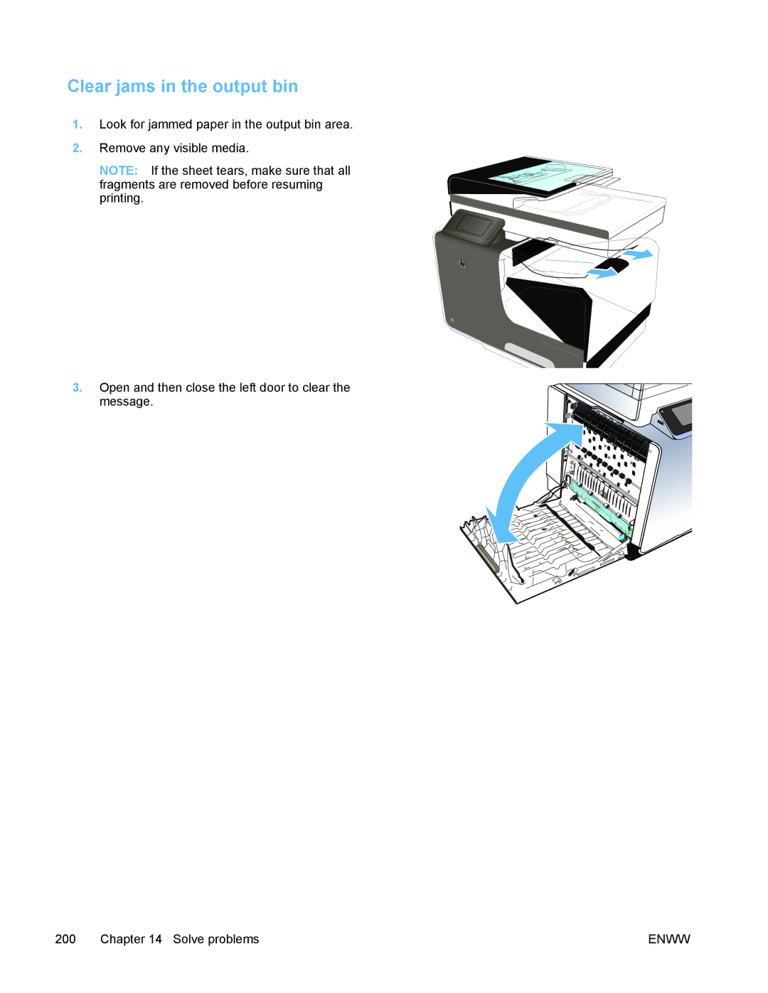 HP PRO X476 MFP manual Clear jams in the output bin 