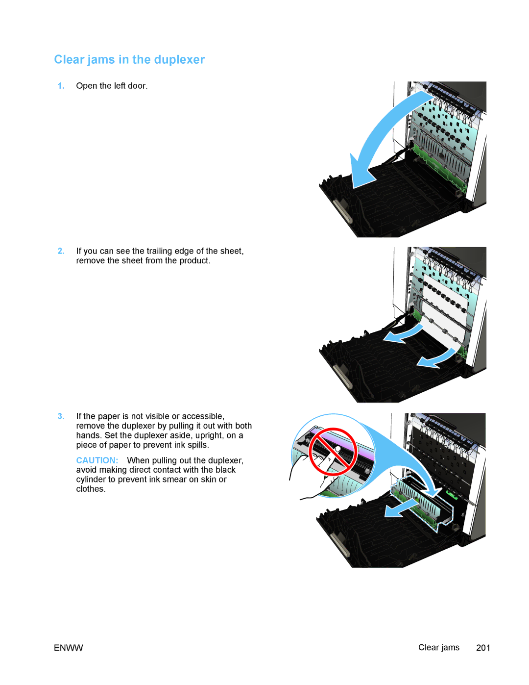 HP PRO X476 MFP manual Clear jams in the duplexer 