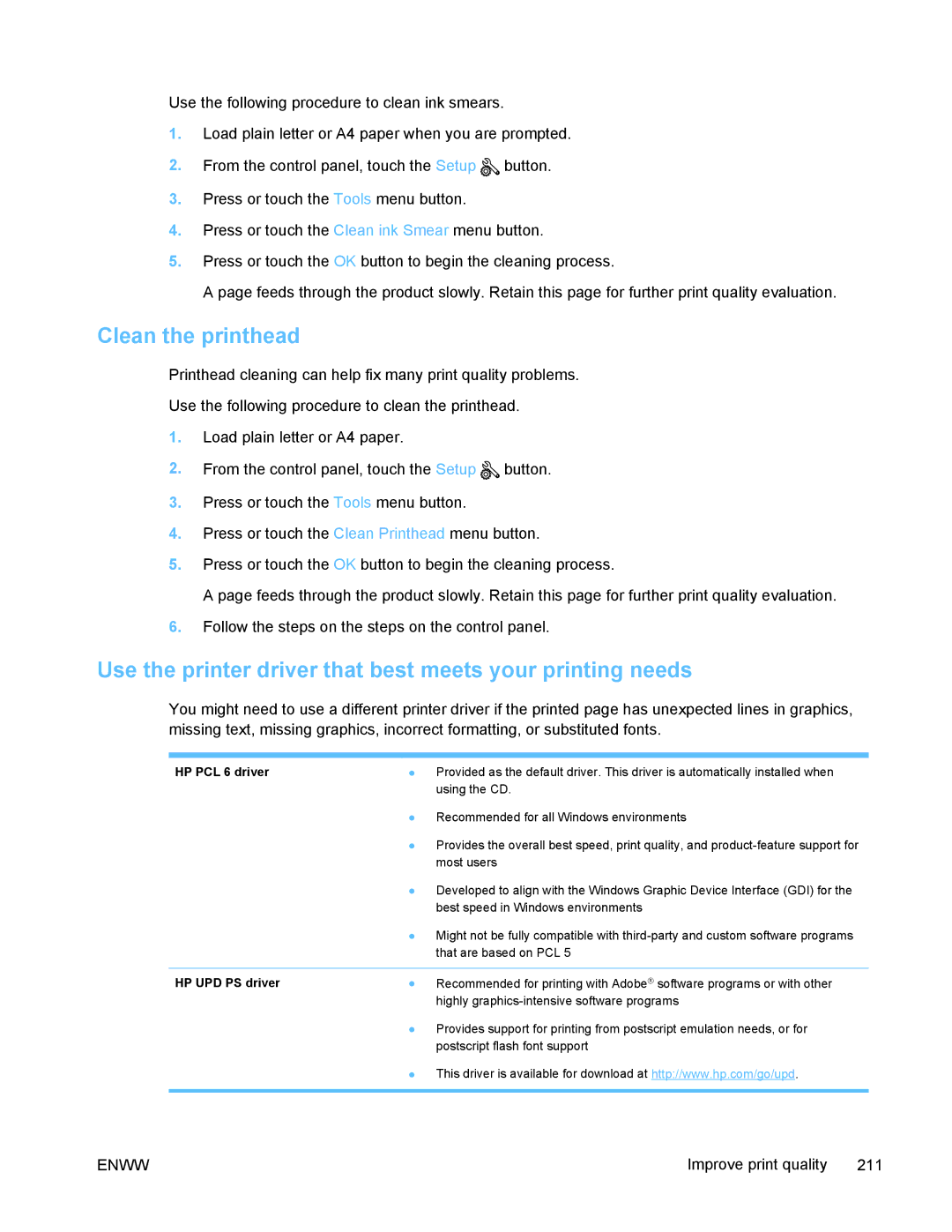 HP PRO X476 MFP manual Use the printer driver that best meets your printing needs, HP PCL 6 driver, HP UPD PS driver 