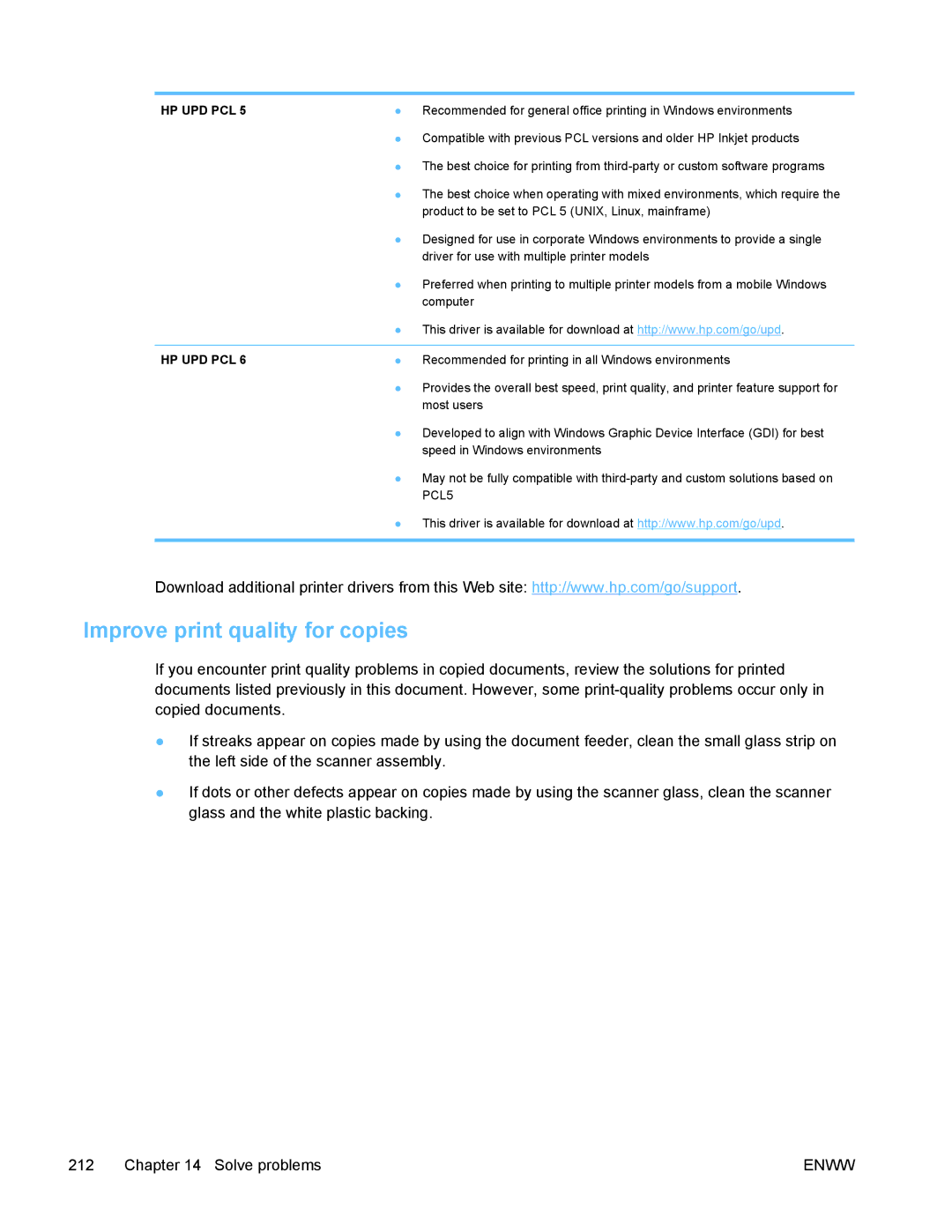 HP PRO X476 MFP manual Improve print quality for copies, Hp Upd Pcl 