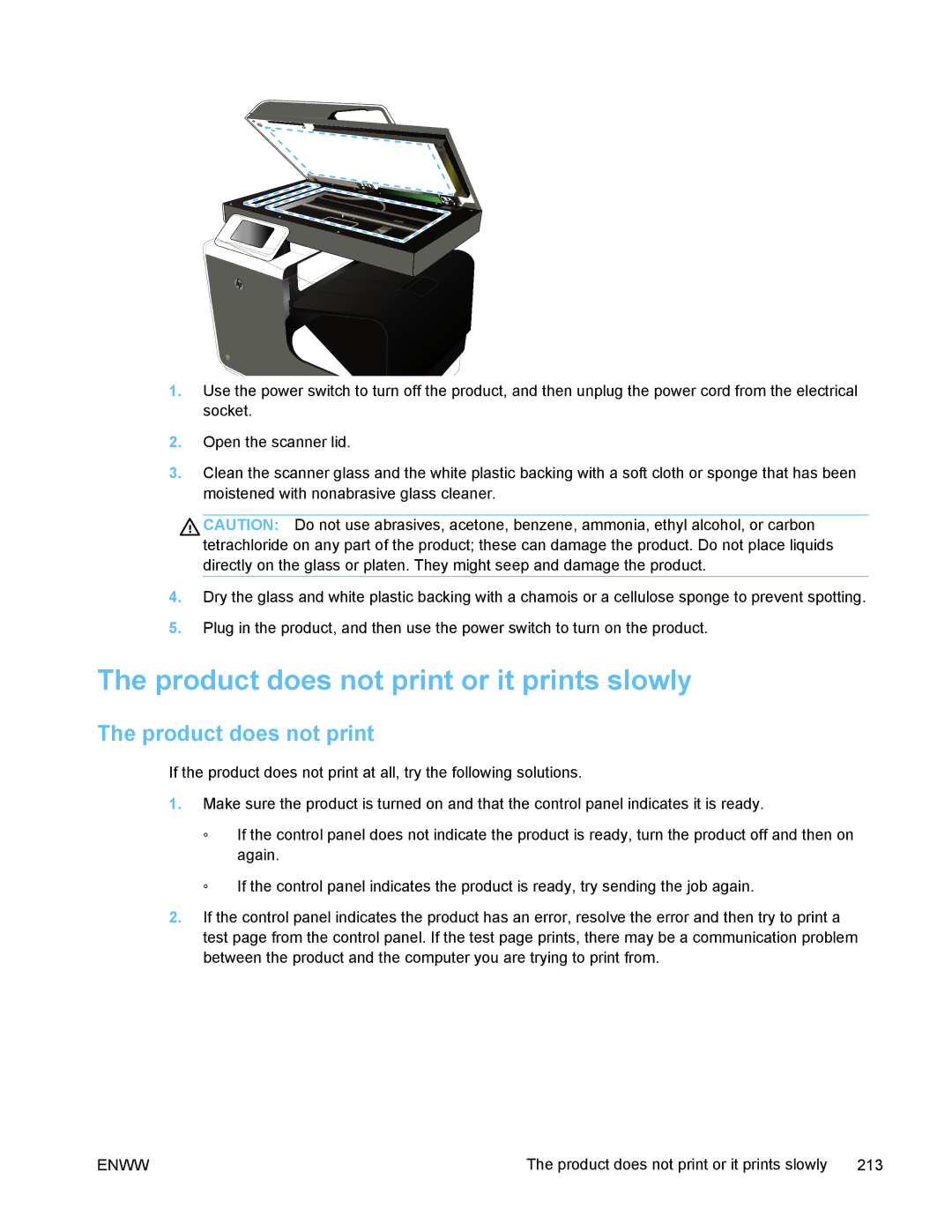 HP PRO X476 MFP manual Product does not print or it prints slowly 