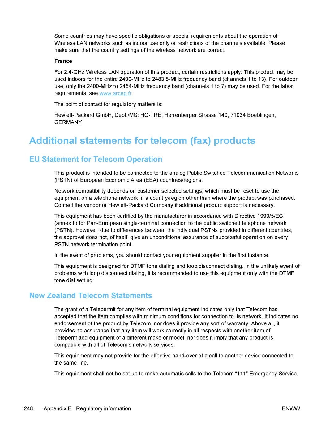 HP PRO X476 MFP manual Additional statements for telecom fax products, EU Statement for Telecom Operation 