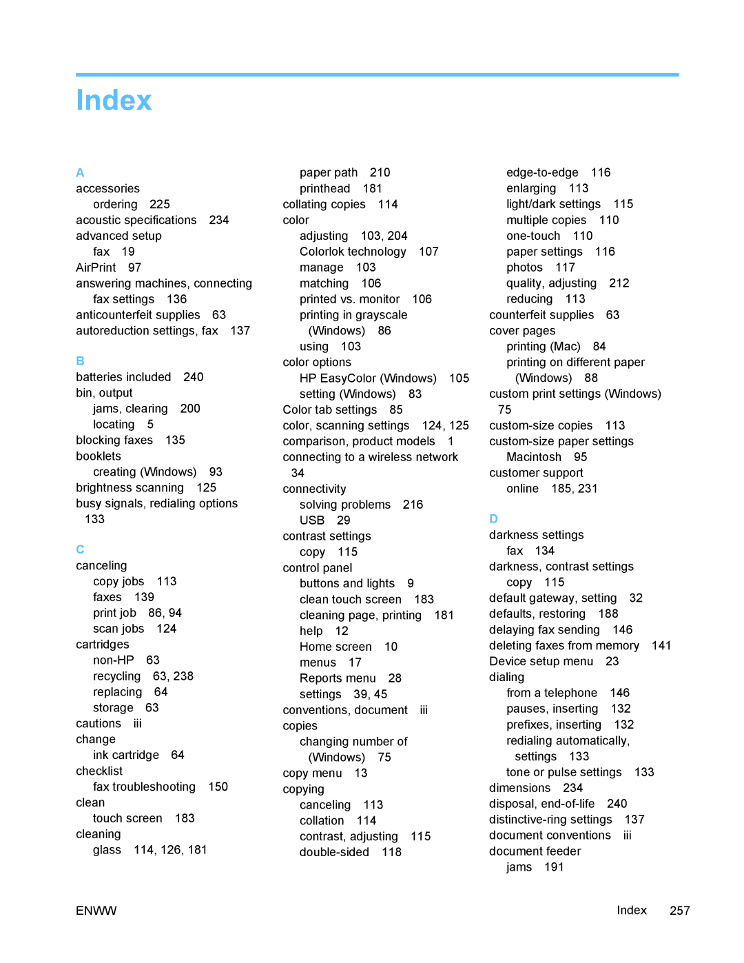 HP PRO X476 MFP manual Index, Accessories 