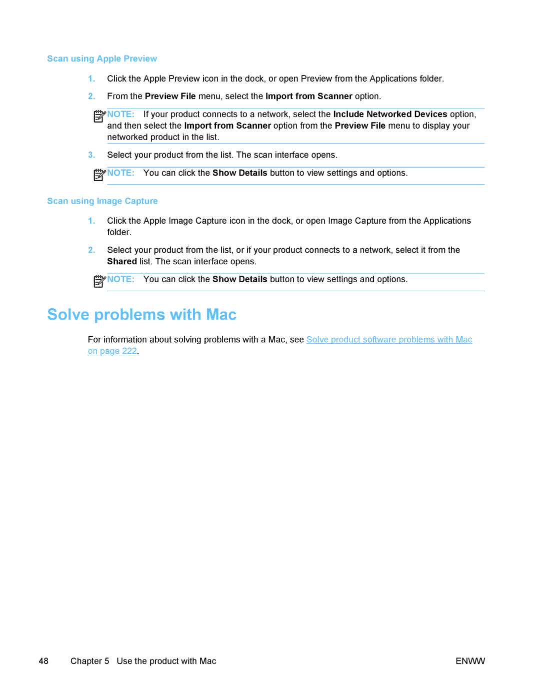 HP PRO X476 MFP manual Solve problems with Mac, Scan using Apple Preview, Scan using Image Capture 