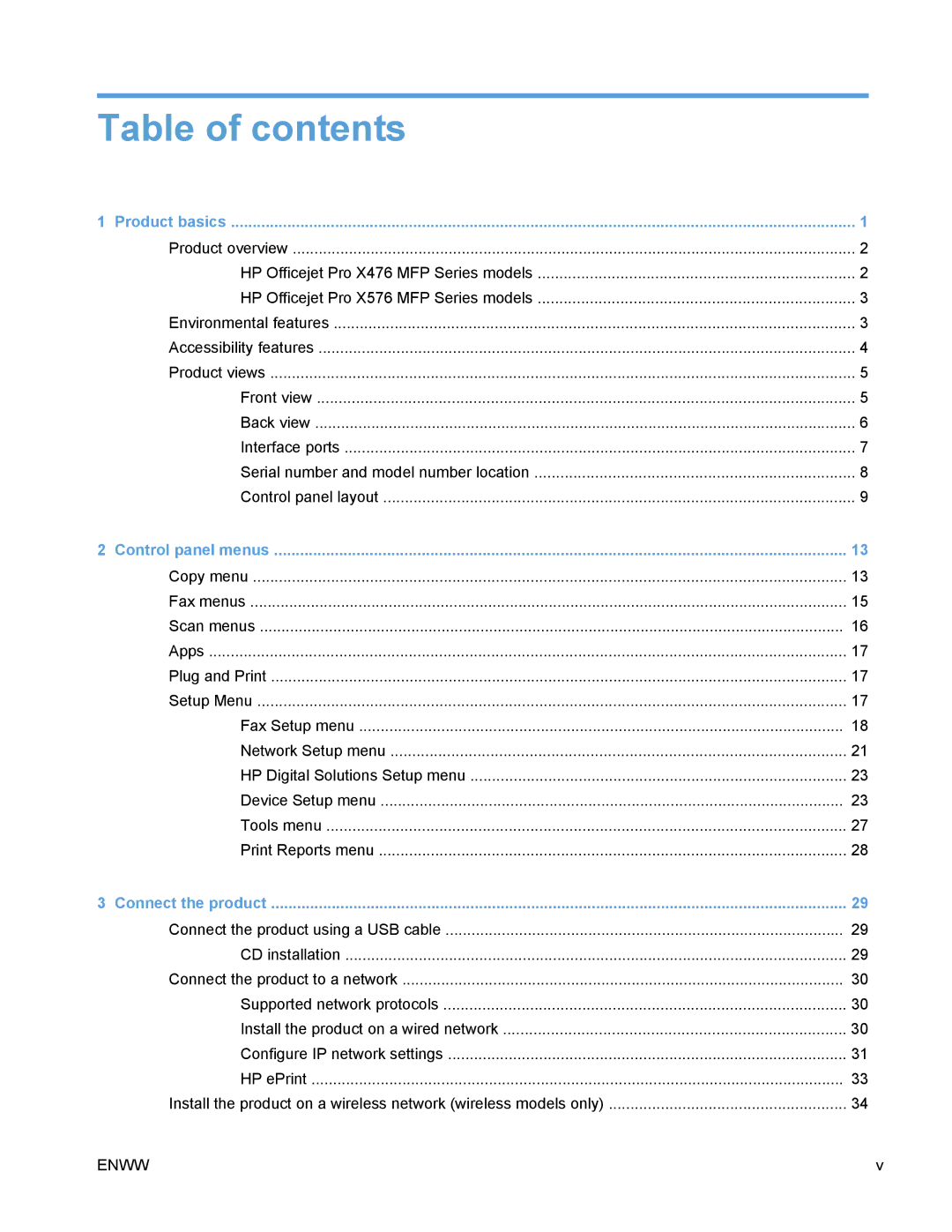 HP PRO X476 MFP manual Table of contents 