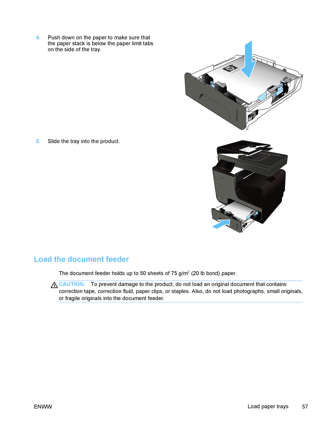 HP PRO X476 MFP manual Load the document feeder 