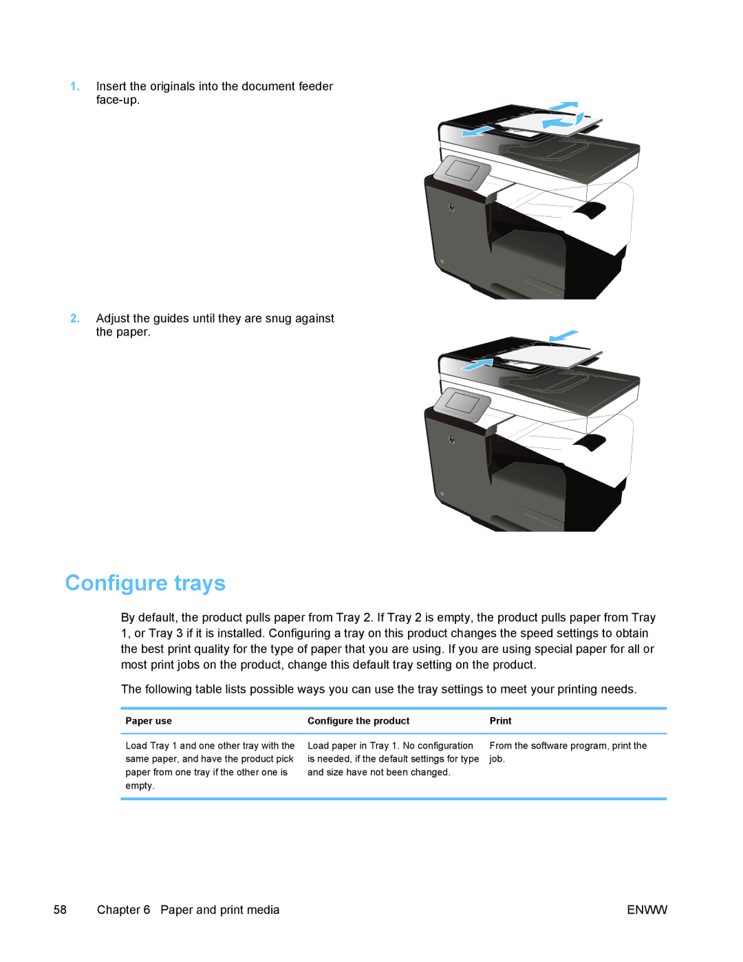 HP PRO X476 MFP manual Configure trays, Paper use Configure the product 