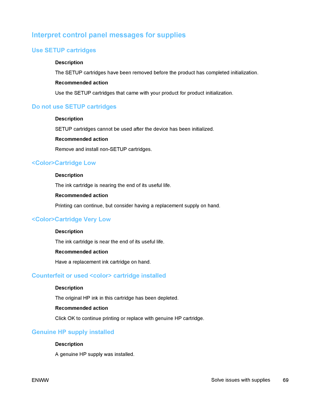 HP PRO X476 MFP manual Interpret control panel messages for supplies 