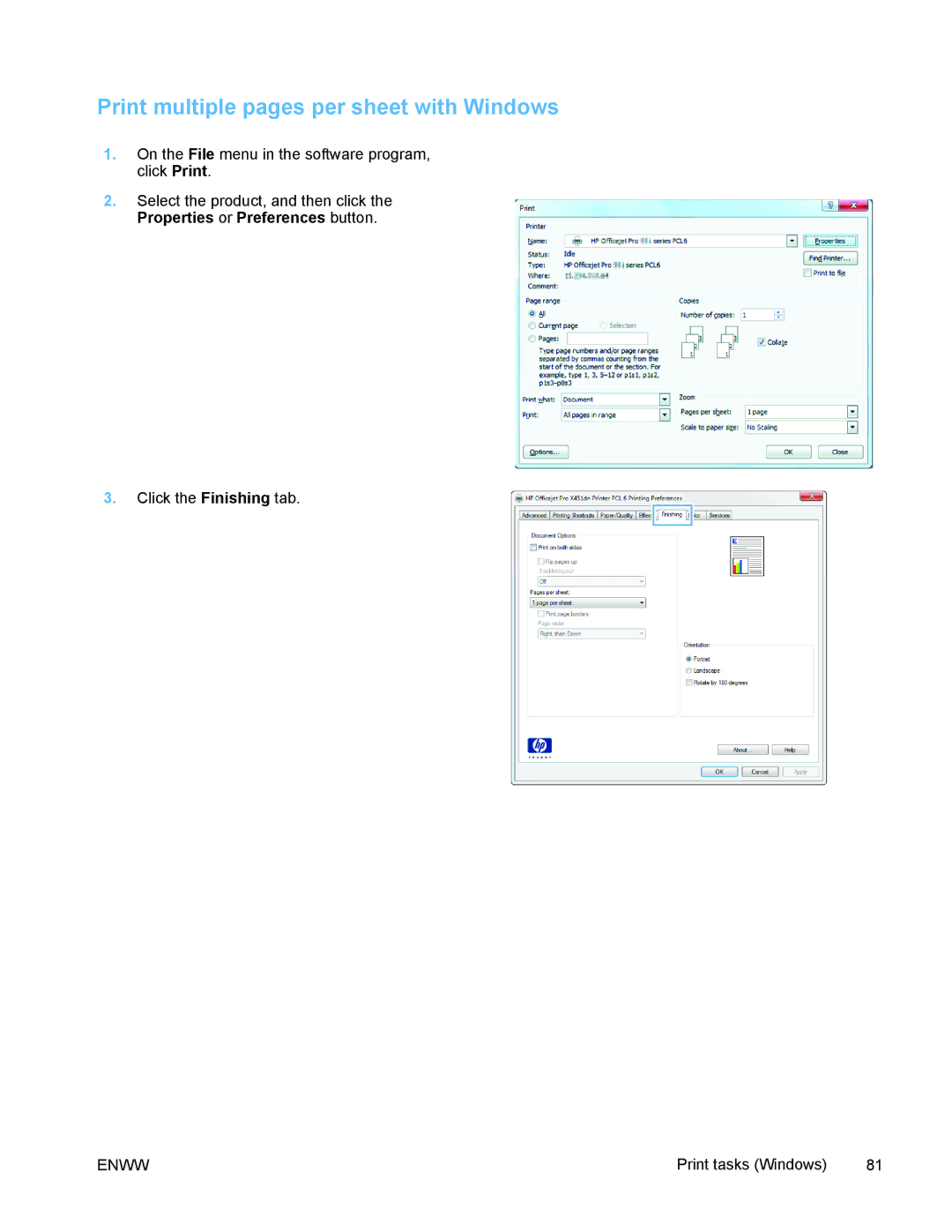 HP PRO X476 MFP manual Print multiple pages per sheet with Windows 